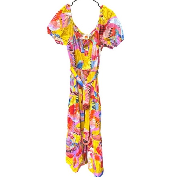 FARM RIO Anthropologie Neon Macaws Puff Sleeve Maxi Dress - Picture 2 of 9